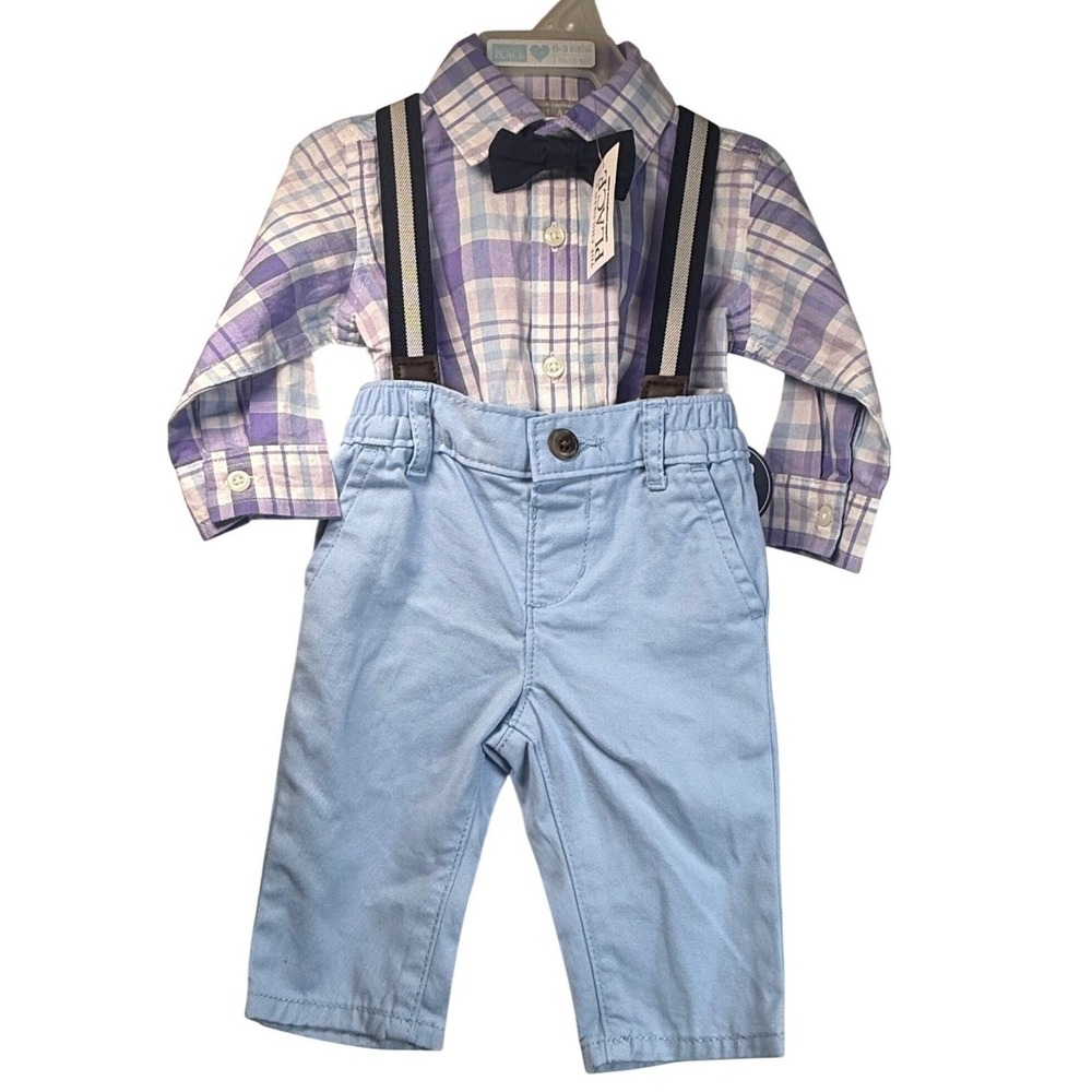 NWT The Childrens Place 100% Cotton Baby Boy 0-3M Plaid Bodysuit Picturesque Set